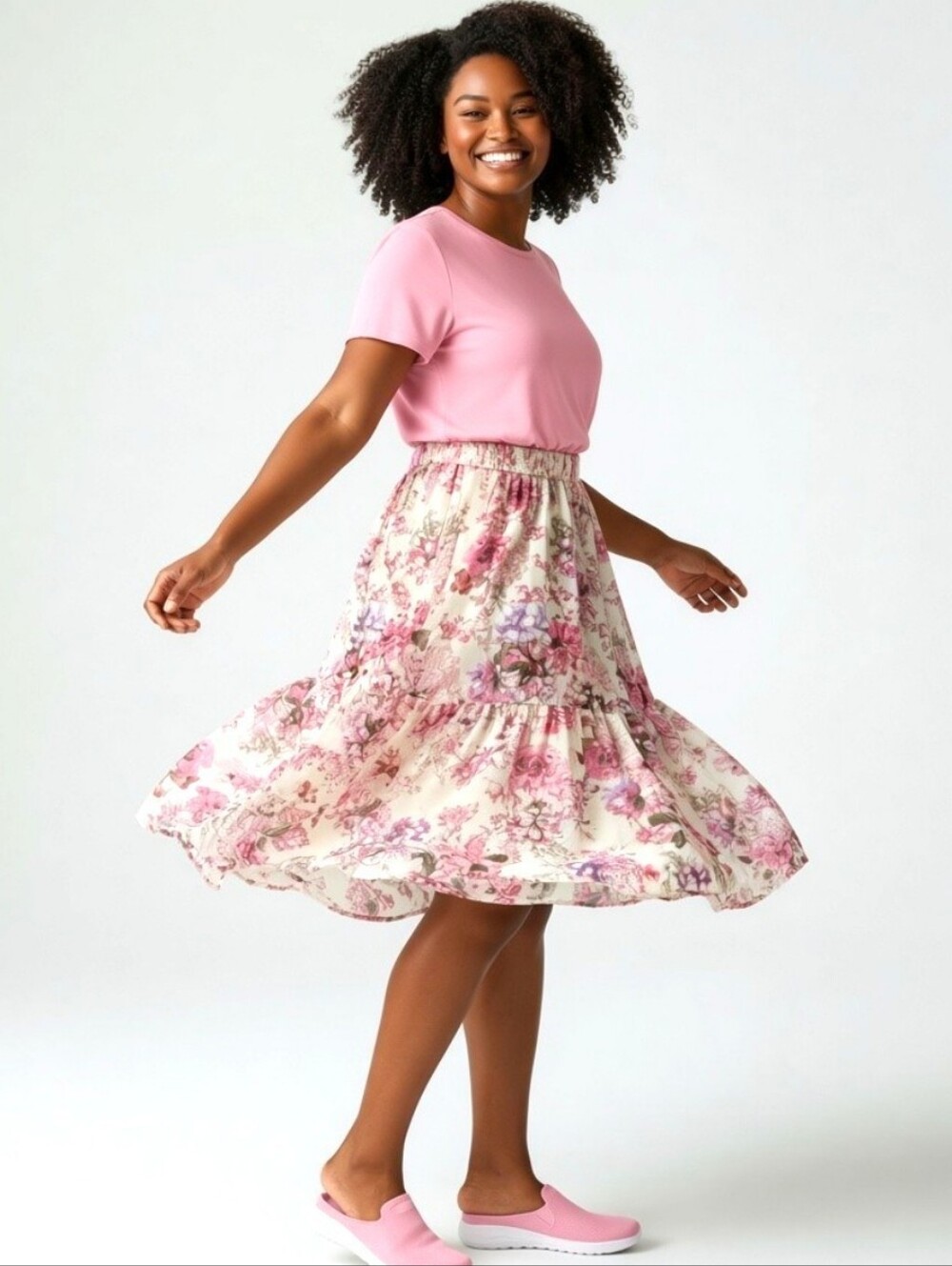 NWT ALLEGRA K Pink Floral Chiffon Tiered Knee Length  Skirt Side Zip NWT Size XL